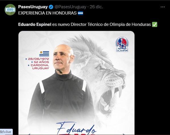 Lo que dicen los medios internacionales sobre Eduardo Espinel, nuevo técnico del Olimpia