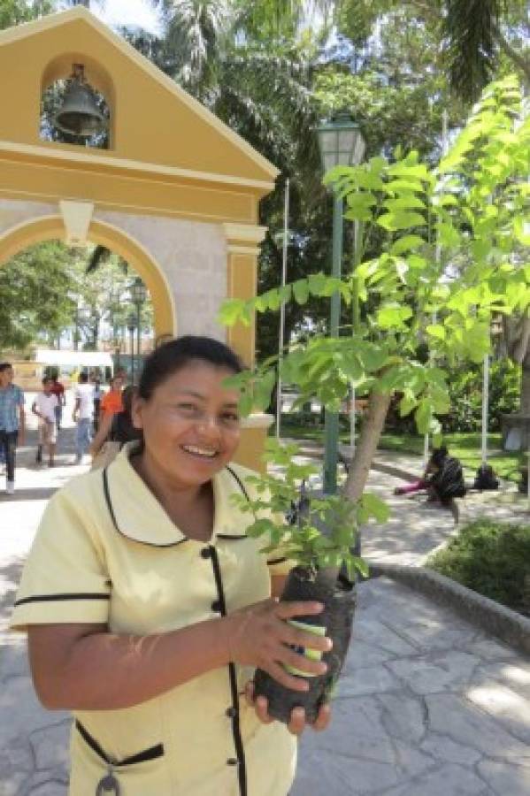 Alumnos de Comayagua realizan trueque de plantas por llantas