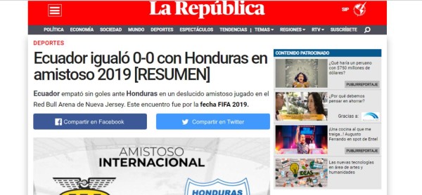 Reacciones de medios internacionales tras amistoso entre Honduras y Ecuador