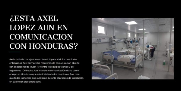 En fotos: La página que creó Axel López para desmentir el fraude de hospitales móviles en Honduras