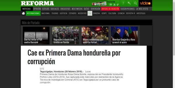 Así informaron los medios internacionales sobre la captura de la ex primera dama de Honduras, Rosa Elena Bonilla