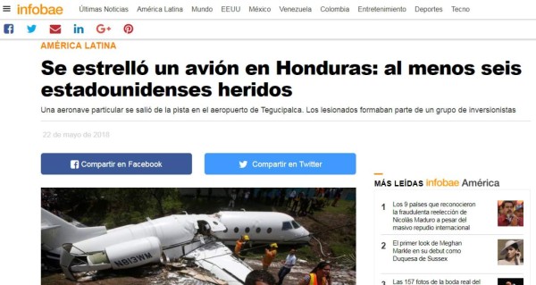 Medios internacionales destacan accidente de avión en el aeropuerto Toncontín