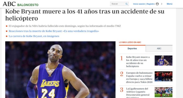 El mundo conmocionado por muerte de Kobe Bryant: Así informaron los medios