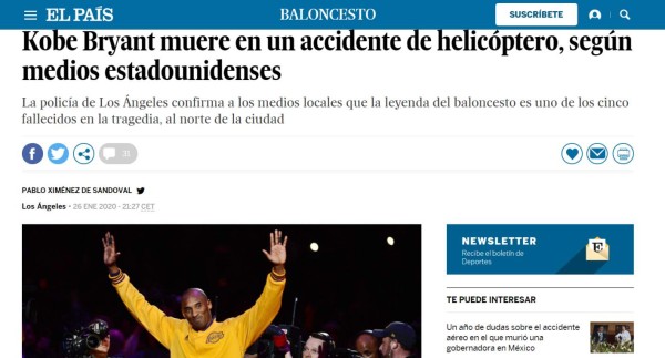 El mundo conmocionado por muerte de Kobe Bryant: Así informaron los medios