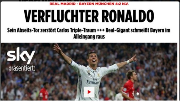 Prensa alemana maldice a Cristiano Ronaldo tras eliminación del Bayer Múnich en Champions League