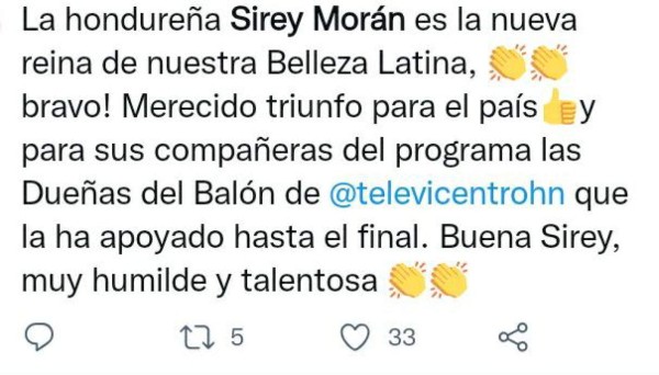 Sirey Morán: Así reaccionaron los hondureños tras ganar la corona de Nuestra Belleza Latina