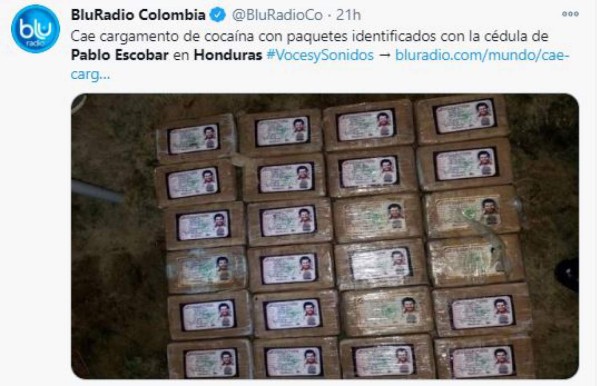 El mundo intrigado por incautación de droga con el rostro de Escobar en Honduras