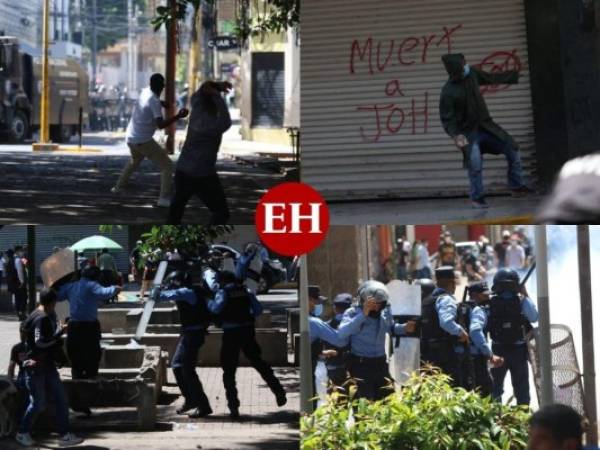 Grupos gremiales asistieron este martes a una movilización en el bulevar Morazán de Tegucigalpa en conmemoración de los 199 años de Independencia Patria, sin embargo, al llegar al centro de la capital protagonizaron disturbios al enfrentarse con las fuerzas del orden. Fotos: Alex Pérez/EL HERALDO.