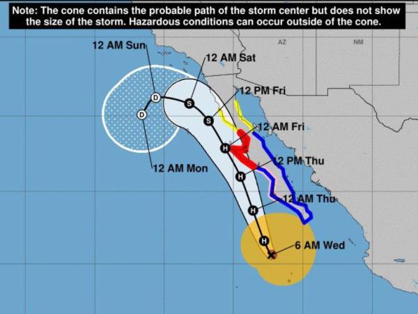 El Centro Nacional de Huracanes (NHC) de Estados Unidos dijo que el huracán se moverá a lo largo de la península de Baja California.