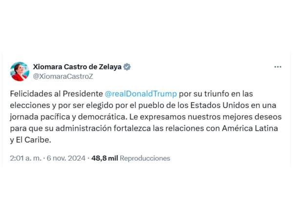 Castro felicitó a Trump a través de su cuenta oficial de “X”.