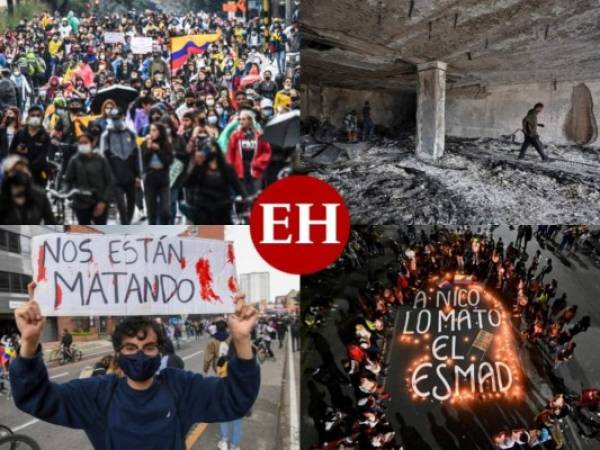 Estudiantes, sindicatos, indígenas y otros sectores convocaron este miércoles a una nueva jornada de protestas que completa una semana de presión contra el presidente Iván Duque, con disturbios que dejan una veintena de muertos. A continuación algunas de las imágenes de la crisis que ha llamado la atención mundial sobre el país sudamericano. Fotos: AFP/AP