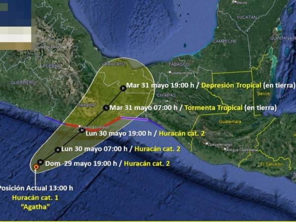 Así sería el recorrido del huracán Agatha.