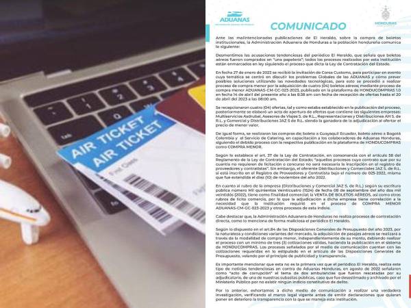 Aduanas de Honduras calificó la investigación de El Heraldo como “malintencionada”.