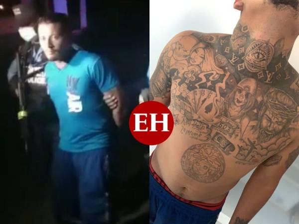 El individuo tiene el cuello, pecho, brazos y abdomen llenos de tatuajes.