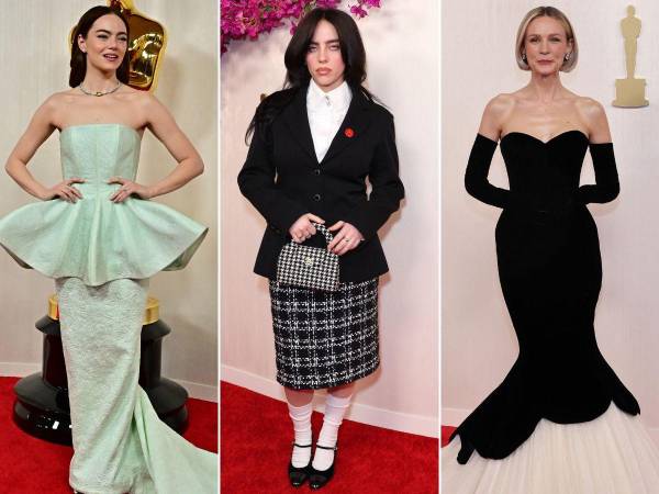 Las principales estrellas de Hollywood acudieron este domingo a la <b>alfombra</b> <b>roja</b> de los Óscar en el Dolby Theatre de Los Ángeles, con algunas tendencias habituales: el negro siempre “chic” y los metalizados superglamurosos. He aquí un repaso de lo que lucieron las celebridades en la 96ª gala de los Premios de la Academia: