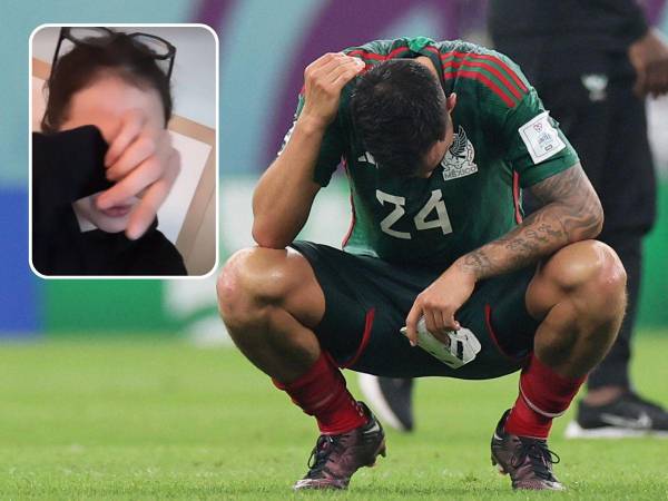 Un jugador mexicano se lamenta por la pérdida, mientras en el recuadro, Paty Cantú llora.