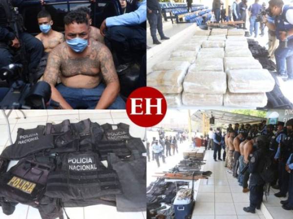 La Policía Nacional desmanteló este viernes un campamento de la Mara Salvatrucha (MS), en el cual se entrenaban sus sicarios y hasta funcionaba un narcolaboratorio. Además de las capturas a delincuentes, los agentes policiales decomisaron armas, drogas, indumentaria policial y hasta 'chachas' que estaban en posesión de la organización criminal. Fotos: Alex Pérez | EL HERALDO