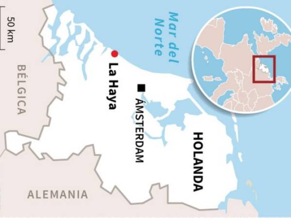 Mapa de Holanda localizando La Haya, donde varias personas resultaron heridas en un ataque con arma blanca. Ilustración de la Agencia AFP.