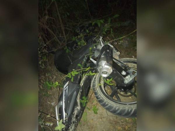 La motocicleta quedó en medio de la maleza.