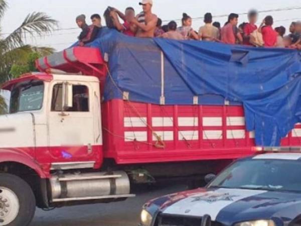 Los migrantes iban hacinados y con signos de deshidratación porque iban tapados con una lona de plástico. Foto: Captura de video adn40