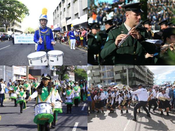 Con mucho fervor y patriotismo, las bandas marciales de los diferentes centros educativos y fuerzas del orden público deslumbran este 15 de septiembre poniéndole el toque musical a los desfiles que conmemoran el 202 aniversario de la Independencia de Honduras. A continuación repasamos las imágenes captadas por el equipo gráfico de EL HERALDO a nivel nacional.