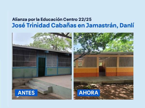 <i>Antes y después: Transformación del Centro de Educación Básica José Trinidad Cabañas, un espacio deteriorado a un entorno seguro y renovado para los estudiantes.</i>