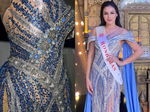 Creado por las manos de un diseñador venezolano, el vestido utilizado por la hondureña Yelsin Almendares en la gala final del Miss Mundo, fue un espectáculo repleto de cristalería y modelado con elegancia.