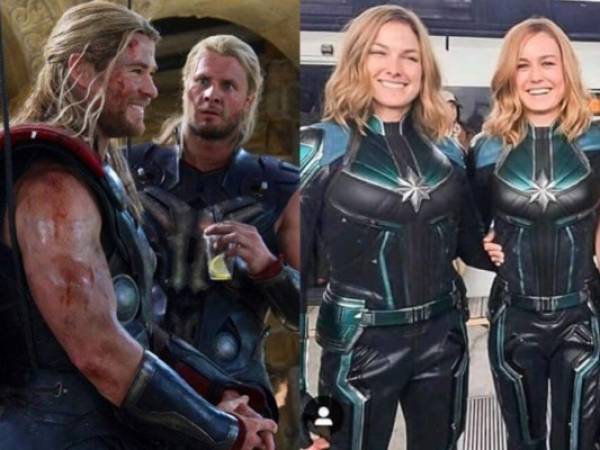 Chris Hemsworth (Thor) y su doble Bobby Holland. Brie Larson (Capitana Marvel) junto a su doble personaje.