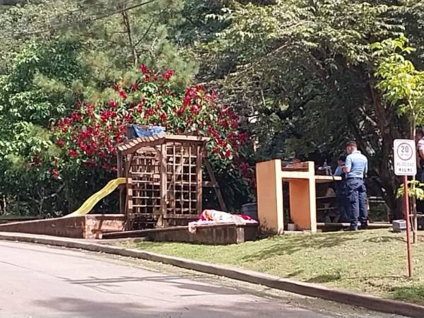 El cadáver del guardia de seguridad quedó tendido cerca de una estructura usada por los niños para escalar y jugar.