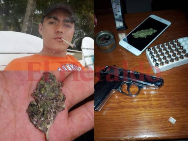 En una de las fotografías evacuadas en el juicio se logró identificar un arma de fuego con su cargador, municiones y marihuana.