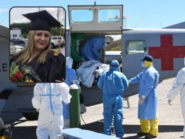 Momento en que la doctora fue sacada de la avioneta del las FF AA para ser trasladada al Hospital Escuela.