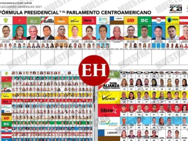 El Consejo Nacional Electoral (CNE) divulgó este miércoles las papeletas de los cargos a nivel presidencial y de aspirantes a diputados que se usarán el 28 de noviembre en las elecciones generales de Honduras. Conozca los partidos, rostros y nombres en contienda.