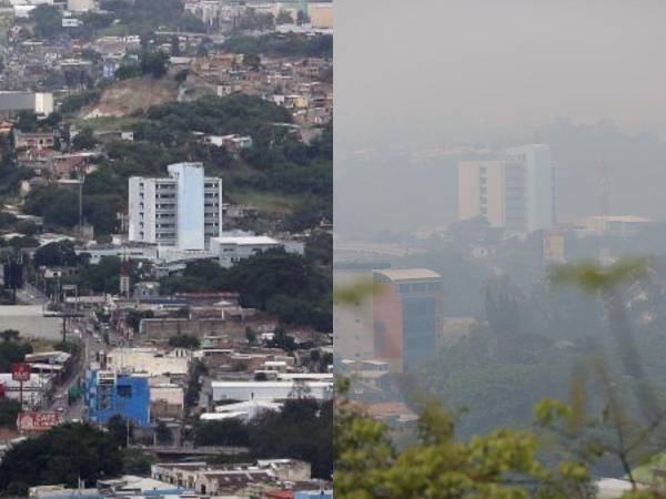 El Distrito Central se ha convertido en los últimos días en una ciudad que parece desaparecer entre el gris de las nubes de humo que afectan la calidad del aire y amenazan la salud de los capitalinos. El Heraldo te presenta un comparativo de cómo luce la ciudad habitualmente y cómo se observa el ambiente este viernes.