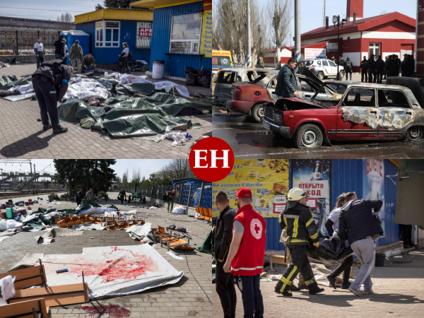 Al menos 39 civiles murieron este viernes cuando un misil cayó en la estación de la ciudad de Kramatorsk, en el este de Ucrania, una zona de la que miles de civiles están huyendo por miedo a una ofensiva rusa inminente. Las imágenes catastróficas y dantescas que dejó el atentado de mujeres y hombres muertos fue calificado como una “maldad sin límites” por parte del presidente ucraniano. Aquí algunas fotografías.