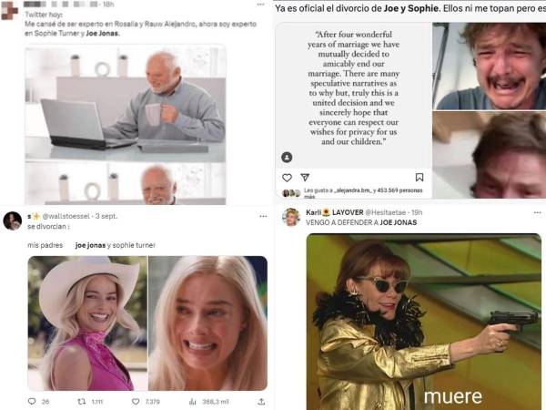 Este miércoles Joe Jonas y Sophie Turner pusieron fin a los rumores de divorcio al confirmar que están separados y que es por el bien de ellos y sus hijas. Las redes explotaron con divertidos e imperdibles memes sobre el hecho.