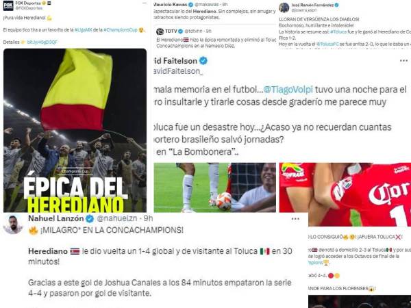 Herediano vino de atrás y logró anotar tres goles en el segundo tiempo para dejar fuera al Toluca de la Concachampions. El equipo tico empató el global 4-4 y sacó una victoria histórica 2-3 en la Bombonera. Esto dicen los medios y periodistas