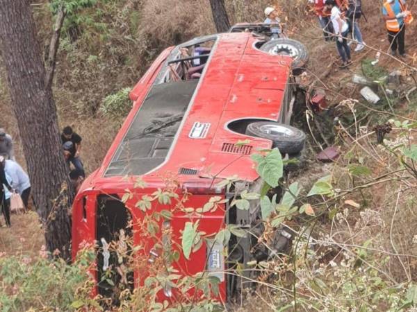 Así quedó la unidad de transporte luego de caer al abismo.