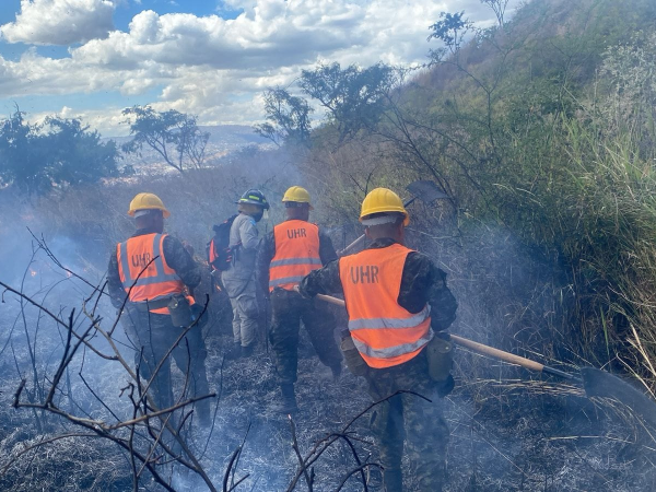 Luchan para sofocar incendio forestal en salida al sur de la capital