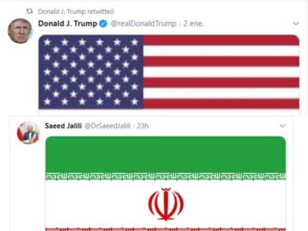 Captura de pantalla de los mensajes publicados por Trump, tras la muerte de Soleimani, y Saíd Yalilí, luego del ataque a bases con tropas de EEUU en Irak.