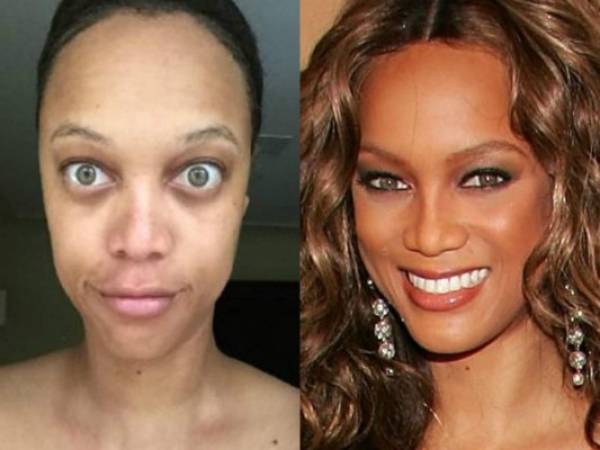 Tyra Banks luce hermosa en la pantalla pero cuando no está maquillada tiene la misma apariencia que cualquier otra persona... Sorpréndete con los demás rostros naturales de las mujeres más famosas del mundo. Fotos web.