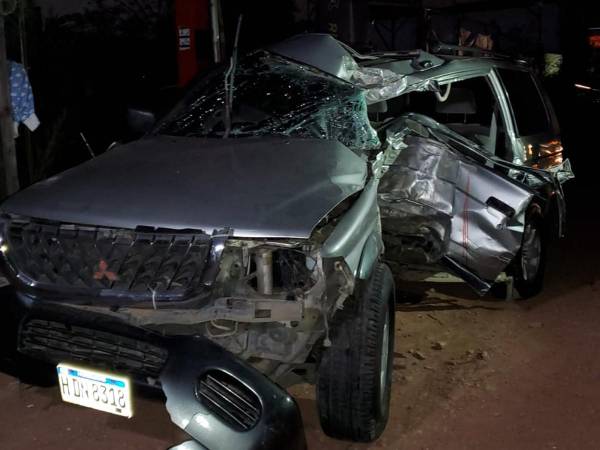 Así quedó el automotor tras el fuerte impacto al chocar violentamente contra un poste.