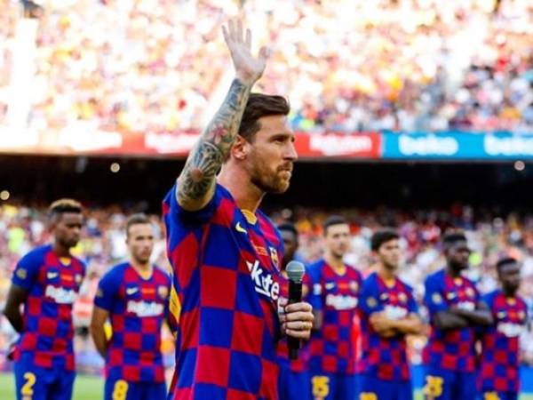 Messi durante la presentación en el Camp Nou para la nueva temporada en la Liga de España. Foto: Instagram