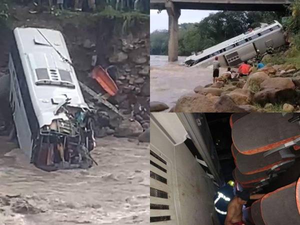 Un total de cuatro personas muertas y otras 15 heridas fue el saldo de un fatal accidente que se registró la madrugada de este domingo a la altura del río Higuito de Santa Rosa de Copán, zona occidental de Honduras. Estas las imágenes del hecho.