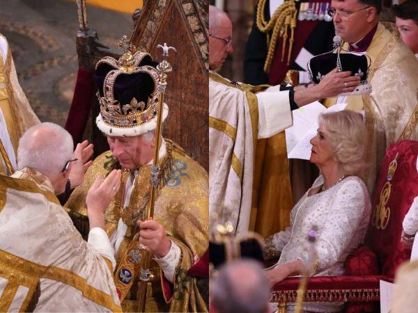 El rey Carlos III recibió este sábado 6 de mayo la corona que lo convierte en el nuevo monarca del Reino Unido y junto a él su esposa, Camila, fue ungida como reina. Estas son las imágenes del momento en que reciben la corona.