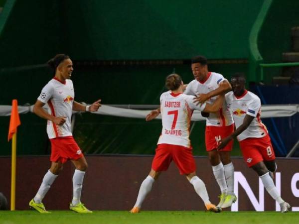 Leipzig clasificó este jueves a las semifinales de la Champions League al vencer 2-1 al Atlético de Madrid en el Estadio José Alvalade, de Lisboa, Portugal. Foto: Agencia AFP.