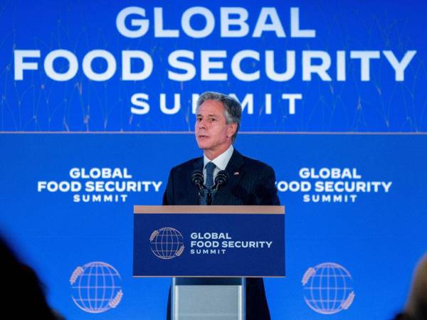 El Secretario de Estado de los Estados Unidos, Antony Blinken, pronuncia un discurso en la Reunión Ministerial sobre Seguridad Alimentaria durante la 77.ª Asamblea General de las Naciones Unidas en Nueva York el 20 de septiembre de 2022.