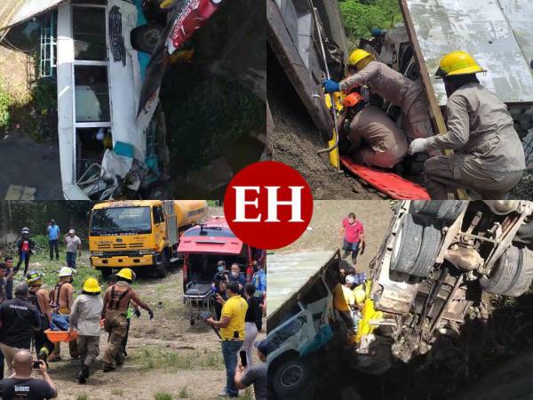 Un lamentable accidente cobró este sábado, Día del Niño, la vida de un menor de 2 años de edad cuando el bus en el que viajaba participó en una múltiple colisión y el automotor terminó en el fondo de una quebrada. Estas son las impactantes imágenes del accidente ocurrido en Camalote, El Progreso, Yoro.