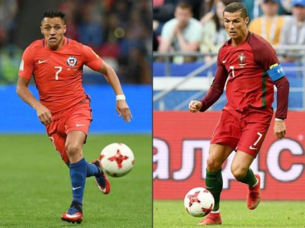 (COMBO) This combination of pictures created on June 26, 2017 shows Chile's forward Alexis Sanchez (L) at the Kazan Arena Stadium in Kazan on June 22, 2017 and Portugal's forward Cristiano Ronaldo at the Kazan Arena in Kazan on June 18, 2017.South American champions Chile face Euro 2016 winners Portugal in the 2017 FIFA Confederations Cup semi-final in Kazan on June 28, 2017. / AFP PHOTO / FRANCK FIFE