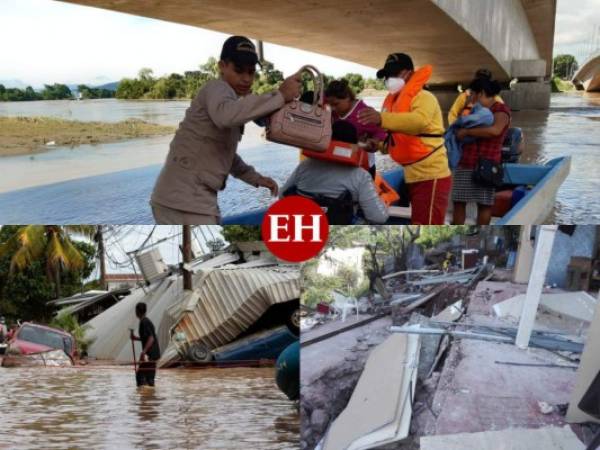 La Comisión Permanente de Contingencias (Copeco) anunció este viernes desalojos forzados de los pobladores del Valle de Sula, donde se pronostican inundaciones a causa de un fenómeno tropical en el Caribe, mientras siguen atendiendo a decenas de miles de afectados por el ciclón Eta. Fotos: Agencia AP y Copeco