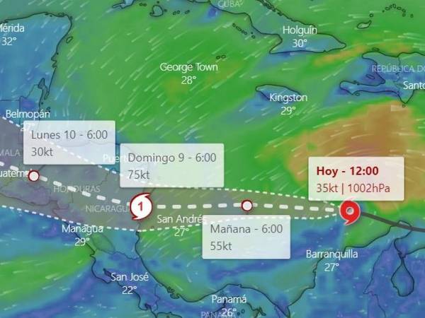 De acuerdo a los expertos este fenómeno se traslada hacia el oeste en dirección a la frontera entre Honduras y Nicaragua, en su trayectoria se debilitará y se degradará hasta convertirse de nuevo en depresión tropical.